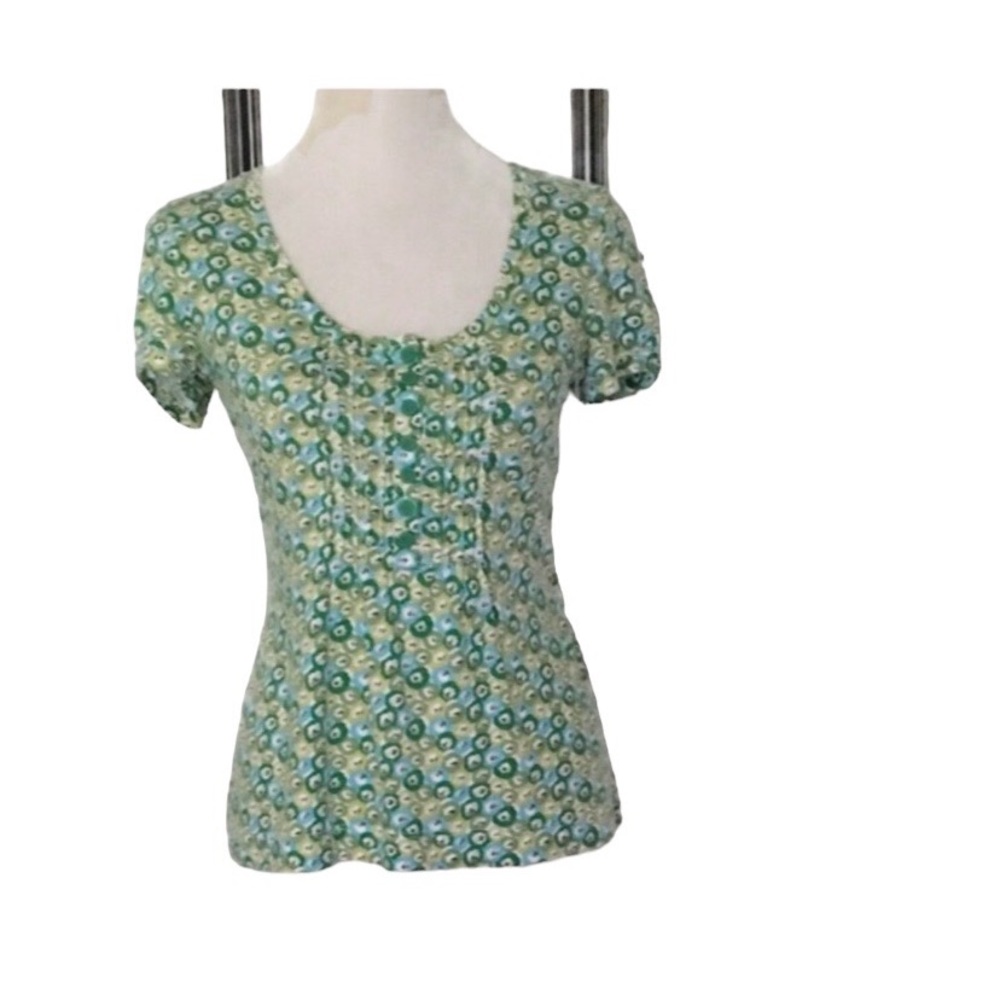 Boden Green Blue Yellow Short Sleeve Top Size 6